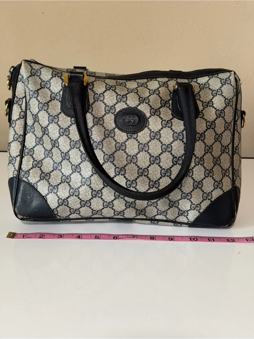 Vintage Navy Blue Gucci GG Supreme Mini Boston Bag - DAMAGED